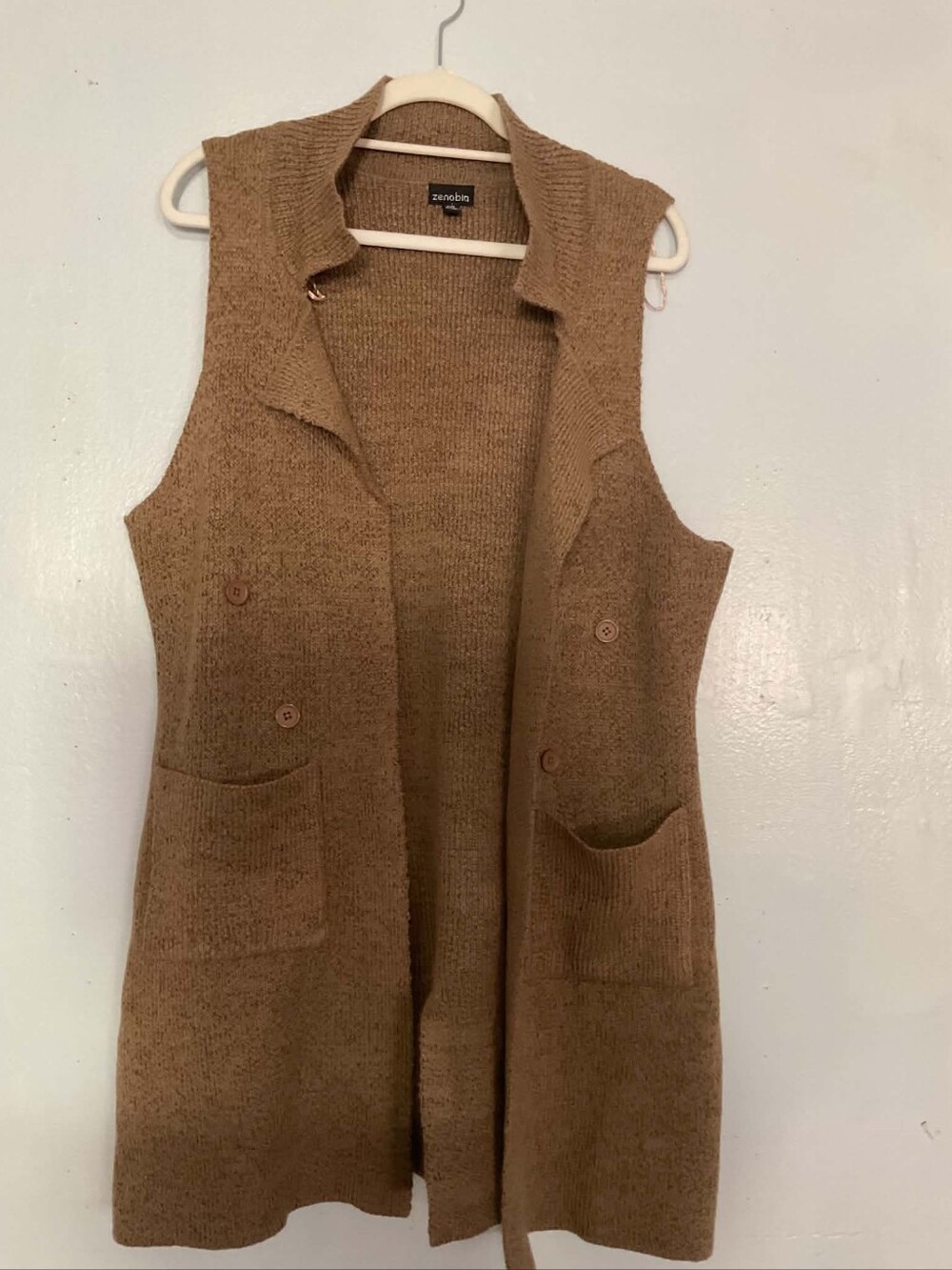 Zanzea Knit Sleeveless Long Vest in Camel Brown
